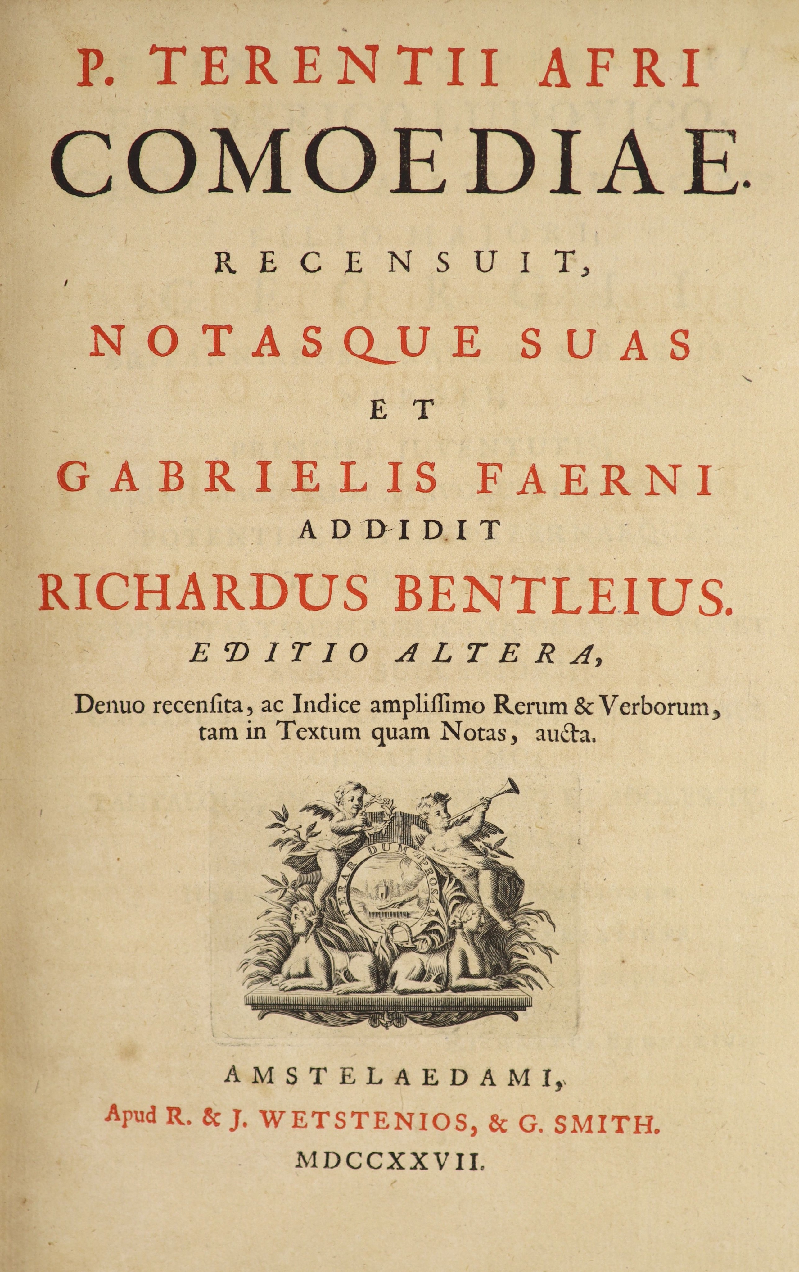 Terence. Comodiae. Recensuit, Notasque Suas et Gabrielis Faerni addidit Richardus Bentleius, editio altera ... 2 vols. in one